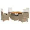 vidaXL Set comedor de jard&iacute;n 5 pzas con cojines rat&aacute;n sint&eacute;tico beige