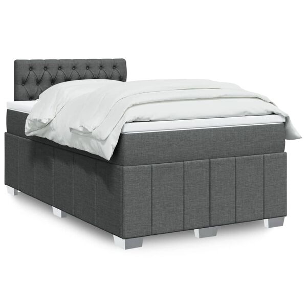 vidaXL Cama box spring con colch&oacute;n tela gris oscuro 120x200 cm
