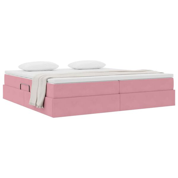 vidaXL Cama con almacenamiento y colch&oacute;n Rosa 200 x 200 cm Terciopelo