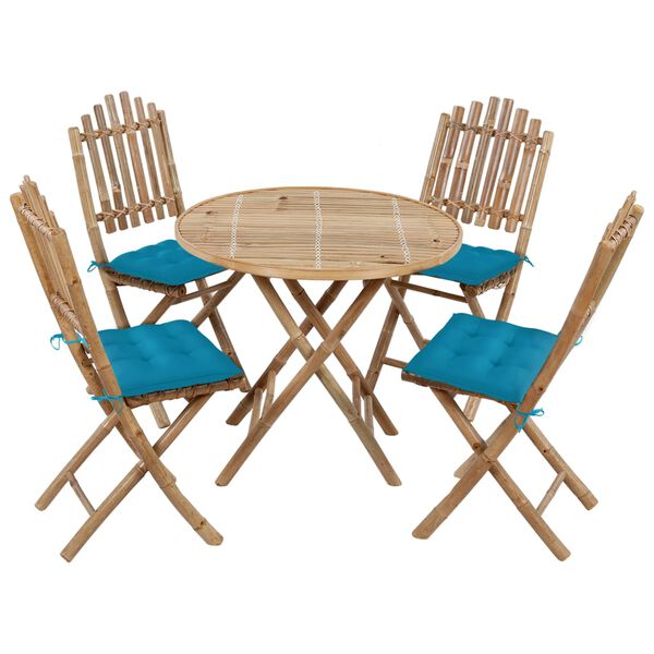 vidaXL Set de comedor de jardín plegable con cojines 5 piezas bambú