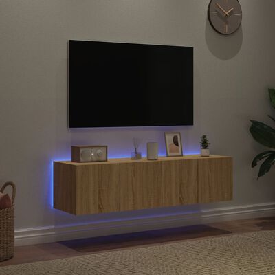 vidaXL Muebles de TV de pared luces LED 2 uds roble Sonoma 60x35x31 cm