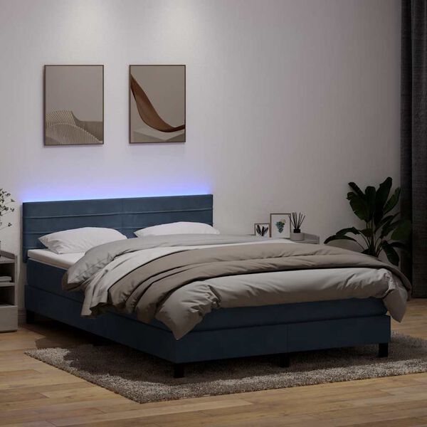 vidaXL Cama box spring con colch&oacute;n y LED terciopelo gris oscuro 140x220 cm