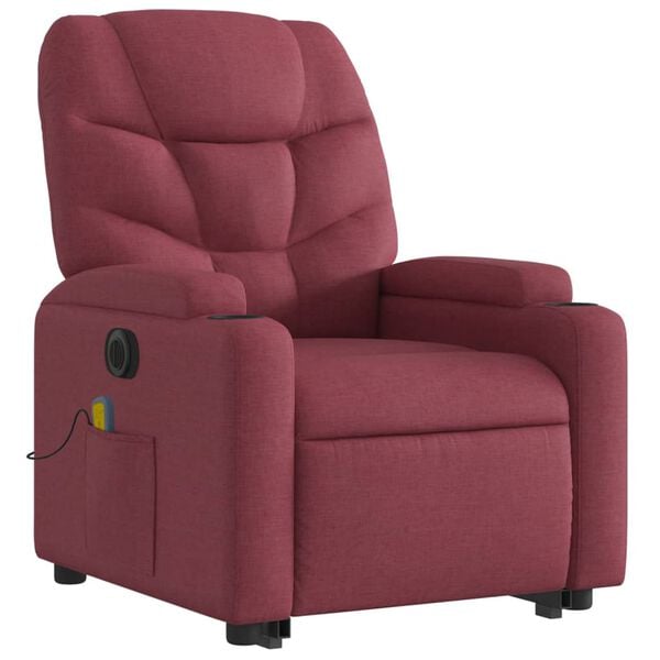 vidaXL Sill&oacute;n de masaje elevable el&eacute;ctrico tela rojo tinto
