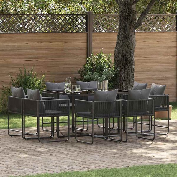 vidaXL Conjunto de Comedor de Jardín 9 pcs Negro Acero