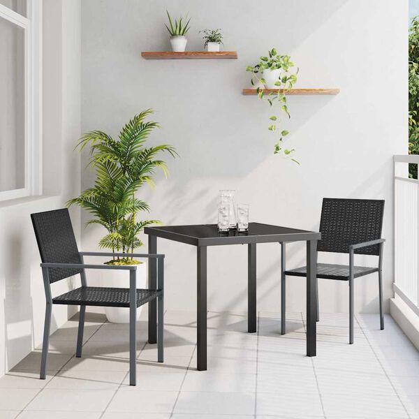 vidaXL Conjunto de Comedor de Jard&iacute;n 3 pcs Negro Rat&aacute;n sint&eacute;tico