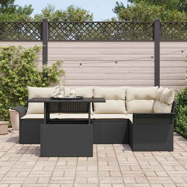 vidaXL Conjunto de sofá de jardín 6 pcs Negro ratán sintético
