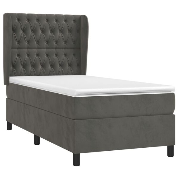 vidaXL Cama box spring con colch&oacute;n terciopelo gris oscuro 100x200 cm