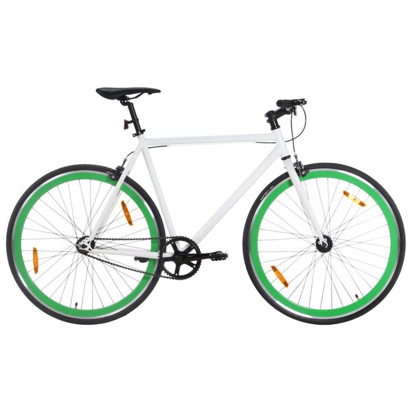 vidaXL Bicicleta de piñón fijo blanco y verde 700c 59 cm