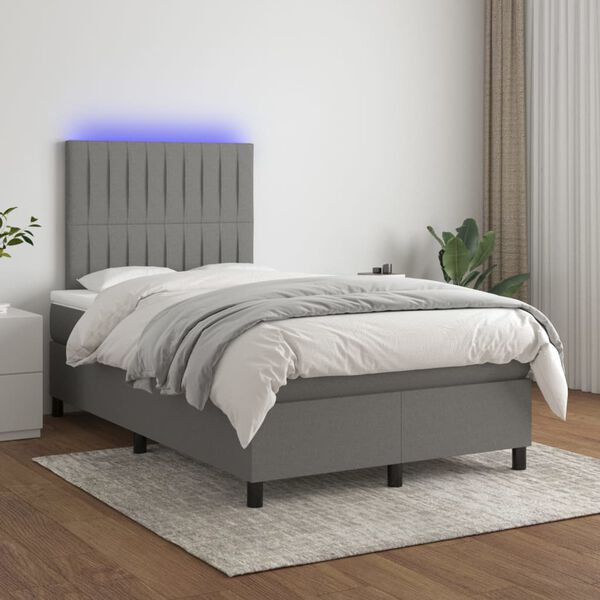 vidaXL Cama box spring con colch&oacute;n y LED tela gris oscuro 120x200 cm