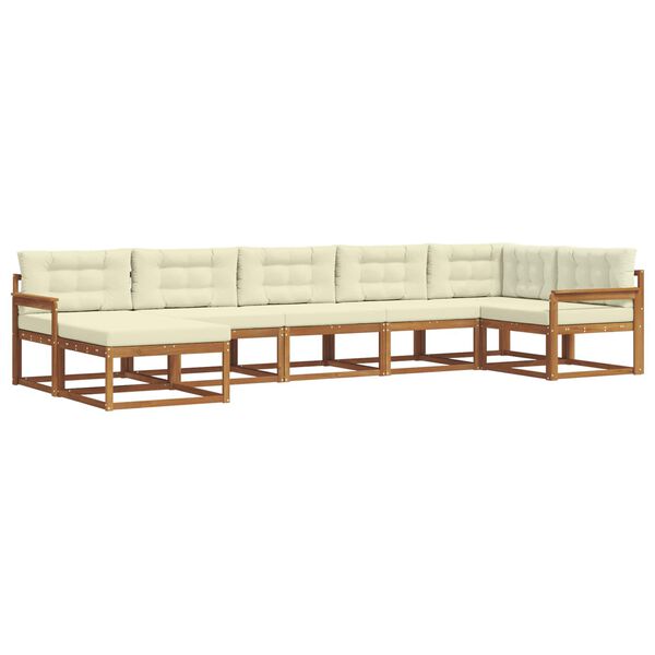 vidaXL Conjunto de sof&aacute;s de exterior con coj&iacute;n 7 pcs Natural y Crema