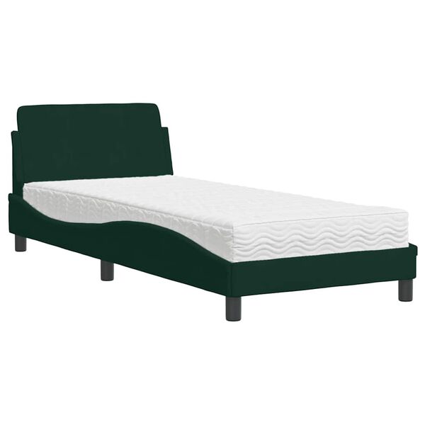 vidaXL Cama con colch&oacute;n Dover terciopelo verde oscuro 90x190 cm