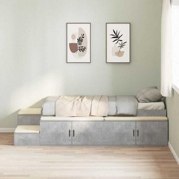 vidaXL Cama con almacenamiento con almacenamiento Gris Concreto 80 cm