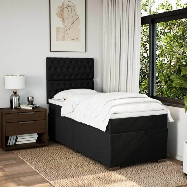 vidaXL Cama box spring con colch&oacute;n tela negro 80x200 cm