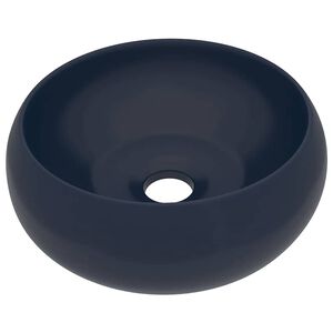 vidaXL Lavabo de lujo redondo cer&aacute;mica azul oscuro mate 40x15 cm