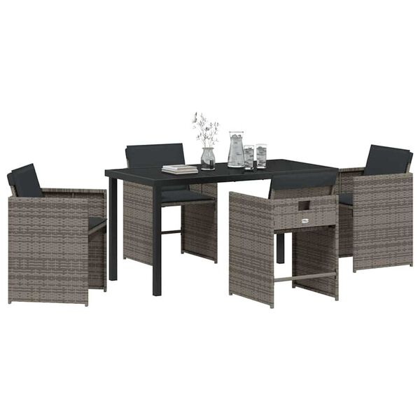 vidaXL Conjunto de Comedor de Jard&iacute;n 5 pcs Gris rat&aacute;n sint&eacute;tico