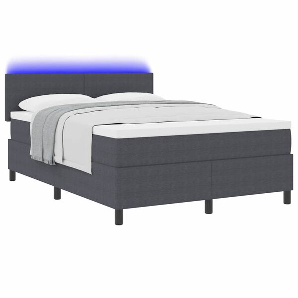 vidaXL Cama Box Spring LED Gris Oscuro y 140 x 190 cm Tela de Pana