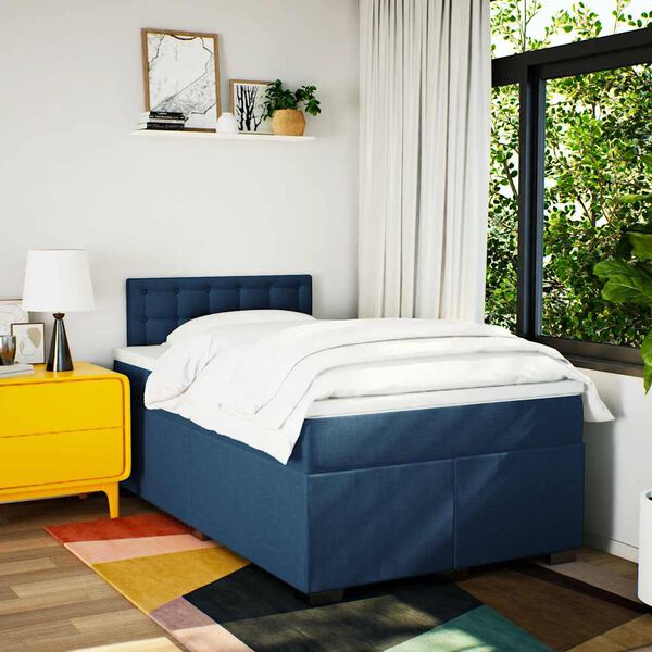 vidaXL Cama box spring con colch&oacute;n tela azul 120x190 cm