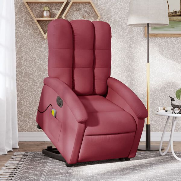 vidaXL Sill&oacute;n de masaje elevable el&eacute;ctrico tela rojo tinto