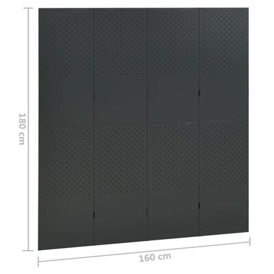 vidaXL Biombo divisor de 4 paneles acero gris antracita 160x180 cm