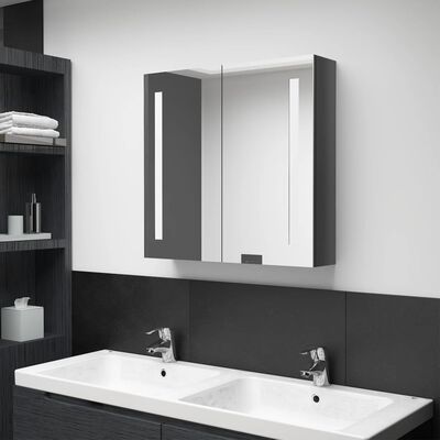 vidaXL Armario de baño con espejo LED gris brillante 62x14x60 cm