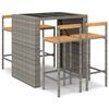vidaXL Mesa bar y taburetes jard&iacute;n 5 pzas madera acacia rat&aacute;n PE gris