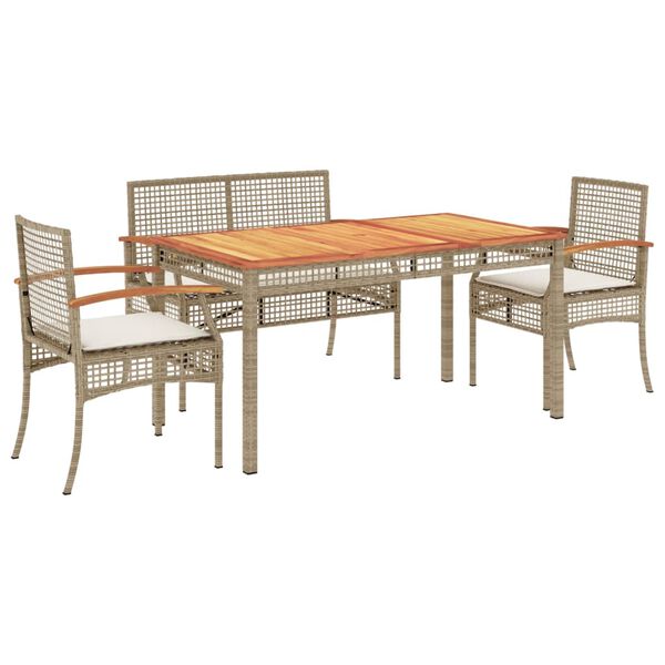 vidaXL Set comedor de jard&iacute;n 3 pzas con cojines rat&aacute;n sint&eacute;tico beige