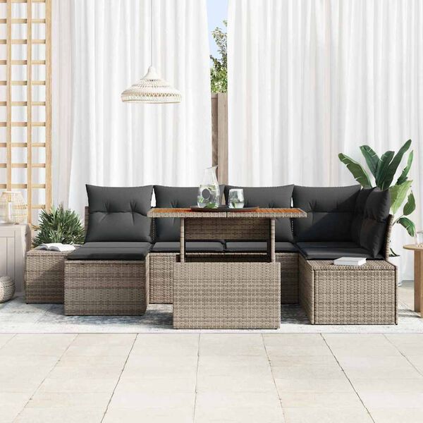 vidaXL Conjunto de Comedor de Jard&iacute;n con coj&iacute;n 7 pcs Gris y marr&oacute;n