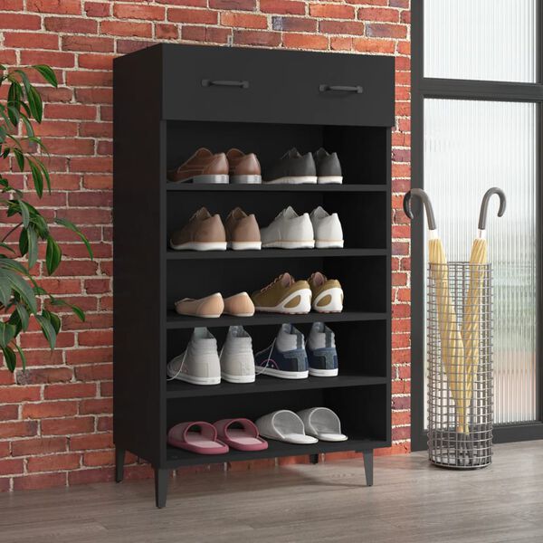 vidaXL Mueble zapatero de madera contrachapada negro 60x35x105 cm