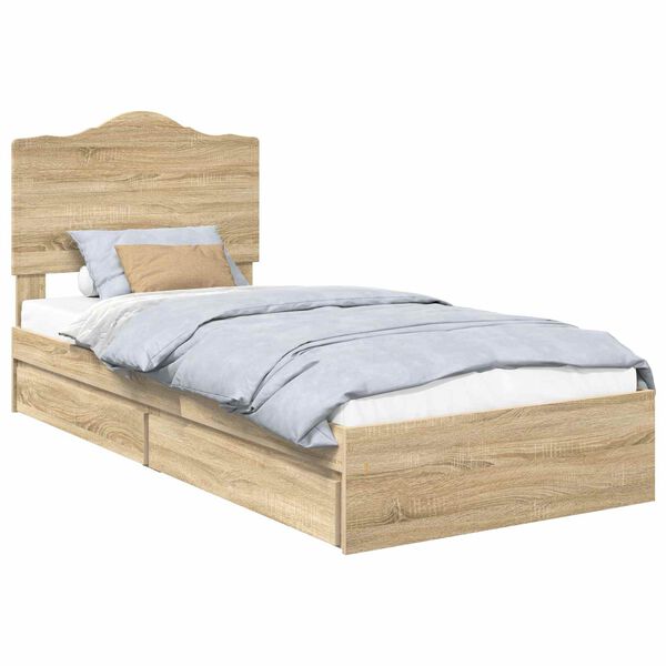 vidaXL Cama con almacenamiento con cabecera Roble Sonoma 90 x 200 cm