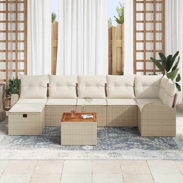 vidaXL Conjunto de sof&aacute; de jard&iacute;n con coj&iacute;n 8 pcs Beige Polirat&aacute;n