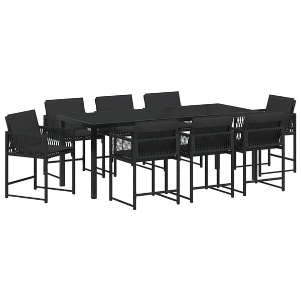 vidaXL Conjunto de Comedor de Jard&iacute;n 9 pcs Negro rat&aacute;n sint&eacute;tico