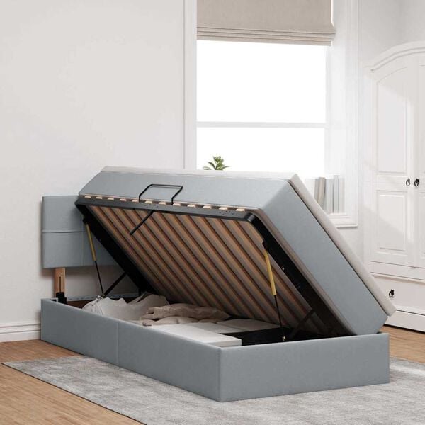 vidaXL Cama con almacenamiento y LED Gris Claro 100 x 200 cm tela