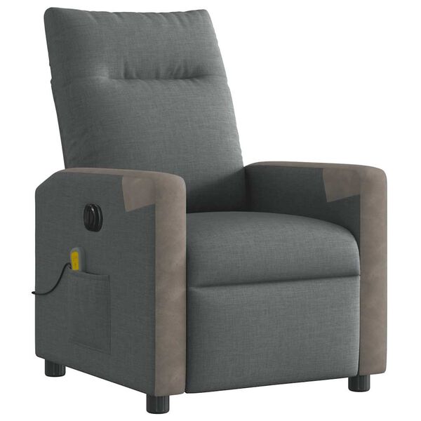 vidaXL Sill&oacute;n reclinable de masaje el&eacute;ctrico tela gris oscuro