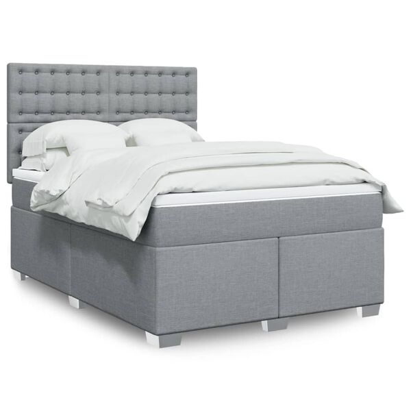vidaXL Cama box spring con colch&oacute;n tela gris claro 160x200 cm