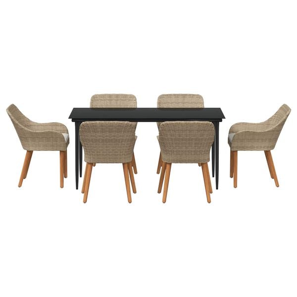 vidaXL Conjunto de Comedor de Jard&iacute;n 7 pcs Beige rat&aacute;n sint&eacute;tico