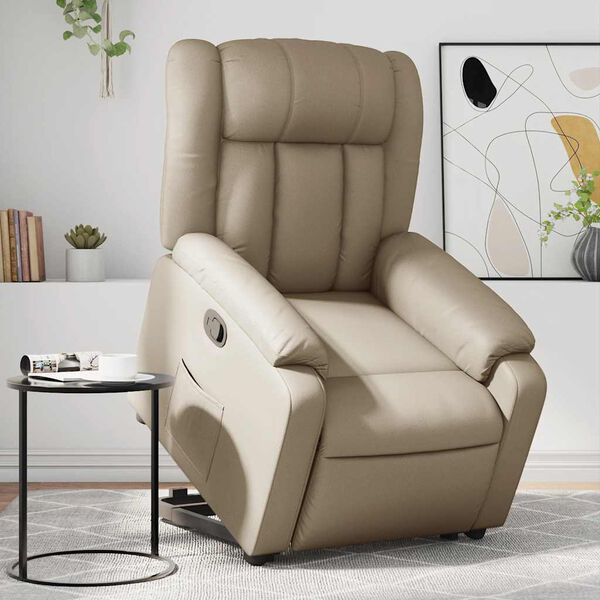 vidaXL Sill&oacute;n reclinable elevable cuero artificial color capuchino