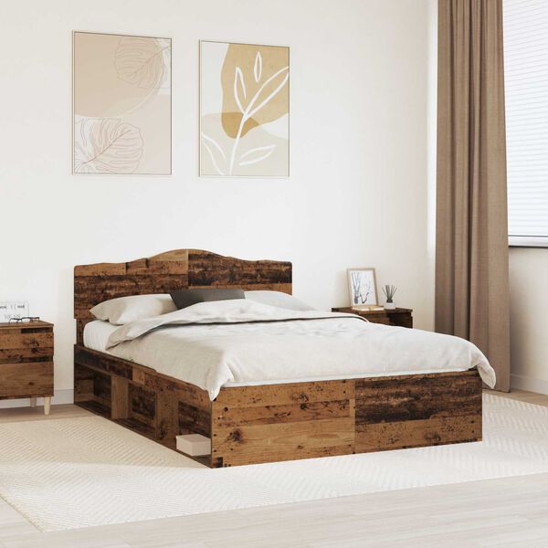 vidaXL Estructura de cama con cabecera Madera vieja 160 x 200 cm
