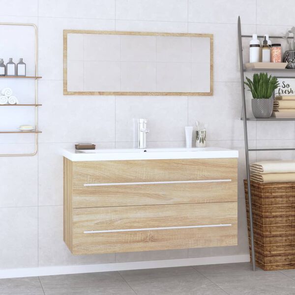 vidaXL Conjunto de muebles de baño 3 piezas color roble Sonoma