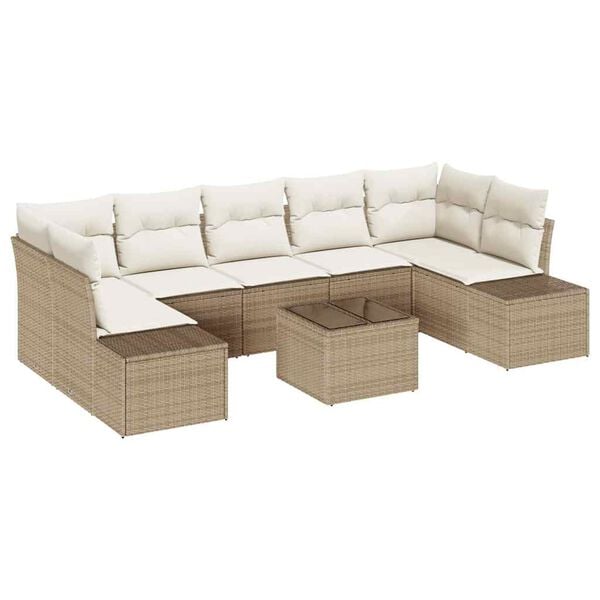 vidaXL Conjunto de sof&aacute; de jard&iacute;n 8 pcs Beige y Crema rat&aacute;n sint&eacute;tico