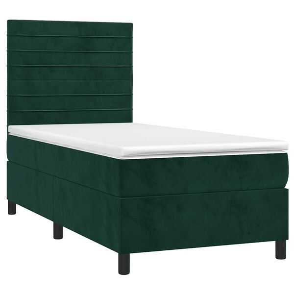 vidaXL Cama box spring colch&oacute;n y LED terciopelo verde oscuro 100x200cm