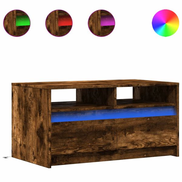 vidaXL Mesa de centro con luces LED madera de ingenier&iacute;a roble ahumado