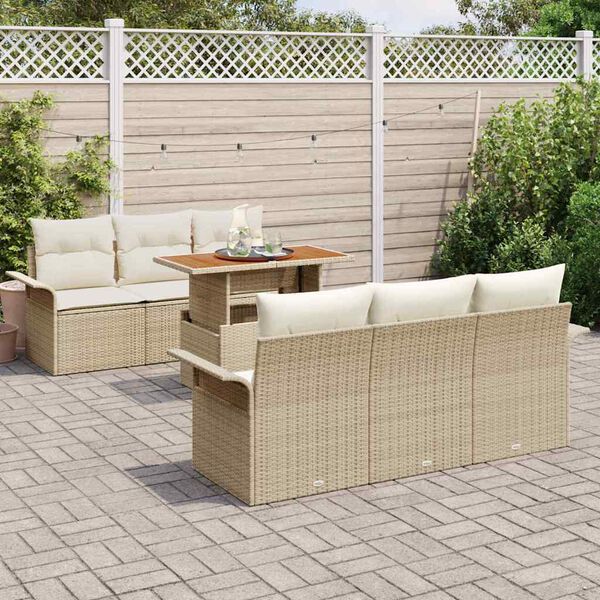 vidaXL Conjunto de sof&aacute; de jard&iacute;n 7 pcs Beige Polirat&aacute;n