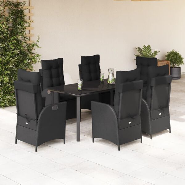 vidaXL Set de comedor de jard&iacute;n 7 pzas y cojines rat&aacute;n sint&eacute;tico negro