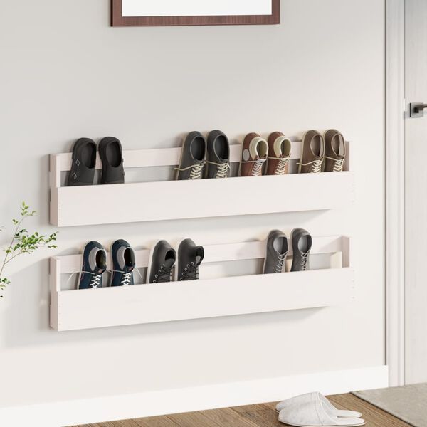 vidaXL Estantes zapatos de pared 2 uds madera pino blanco 110x9x23cm