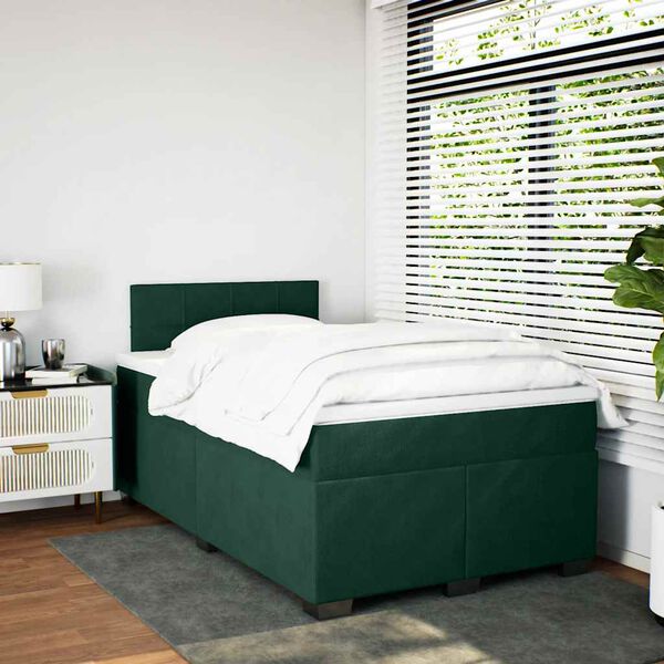 vidaXL Cama box spring con colch&oacute;n terciopelo verde oscuro 120x190 cm