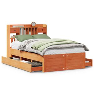 vidaXL Cama con estanter&iacute;a sin colch&oacute;n madera maciza marr&oacute;n 135x190cm