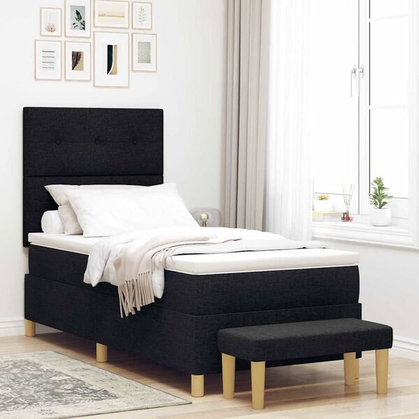 vidaXL Cama tipo Box Spring con colch&oacute;n Negro 80 x 200 cm tela