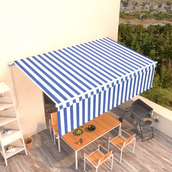 vidaXL Toldo retr&aacute;ctil manual con persiana azul y blanco 5x3 m