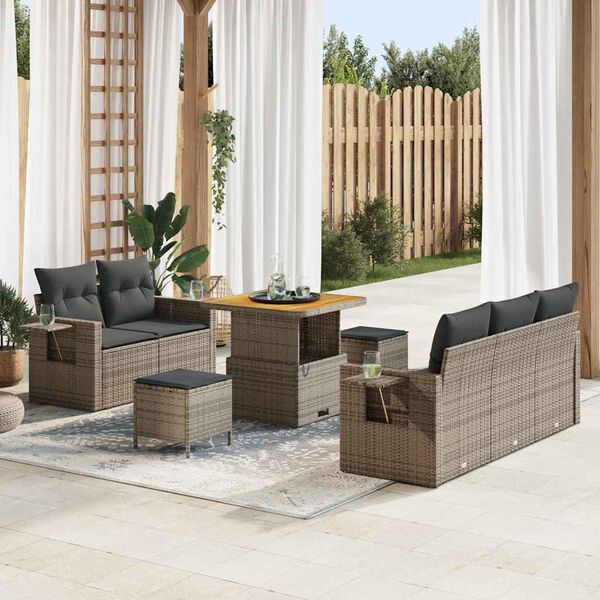 vidaXL Conjunto de sof&aacute;s de jard&iacute;n 10 pcs Gris rat&aacute;n sint&eacute;tico