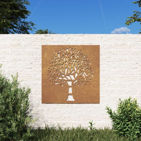 vidaXL Adorno de pared de jard&iacute;n acero corten dise&ntilde;o &aacute;rbol 55x55 cm